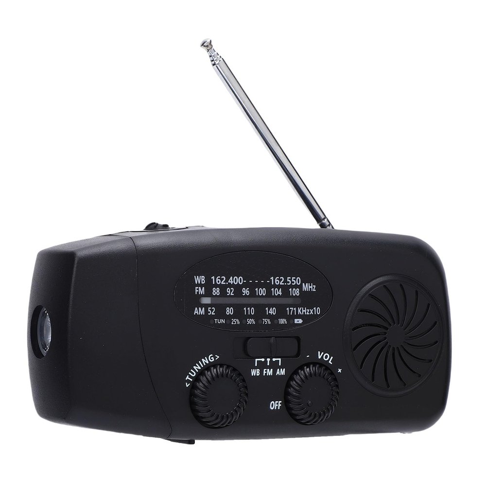 Zunate Emergency Weather Radio, 6000mAh Solar Hand Crank Radio with LED Flashlight, AM FM WB Rechargeable Portable Weather Alert Radio for Home Camping and Outdoor Use (Black)