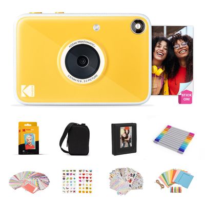 Kodak Printomatic+ Full Color Instant Print Digital Camera Gift Bundle + Case + Zink 2x3 Sticky Back Photo Paper 20pk + Album + Sticker Sets + Sticker Frames + Hanging Frames + Markers - Yewllow