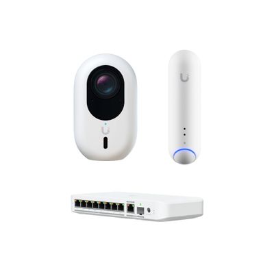 Creative Office Network (Flex-2.5G + UVC-G6-INST + UIS-SNR-AIO) - Flex 2.5G Switch + G6 Instant Camera + Sensor | Smart Workspace Automation & Security Bundle