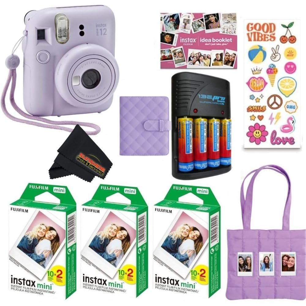 Fujifilm INSTAX MINI 12 Blue Bundle 2025 (60 Sheets, Lilac Purple (Holiday Bundle))