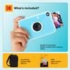 Kodak Printomatic+ Instant Print Digital Camera Starter Bundle + Carrying Case + Zink 20pk Sticky-Back Photo Paper - 10MP, Full-Color Photos, GB LED Status Indicator - Blue view 2