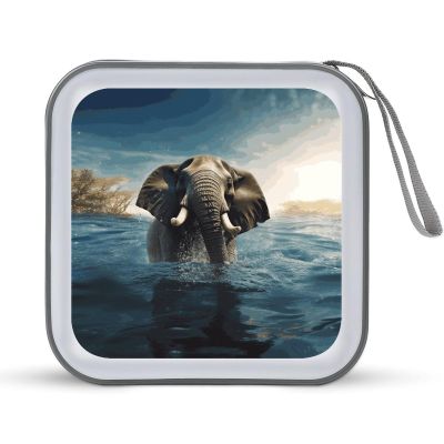 MUSM Swimming African Elephant CD Case, 40 Capacity CD/DVD Case Holders Large Storage Disc Wallet Bag Wallet Hard Plastic DVD Disc Cases Storage Binder for Car Home Office Travel