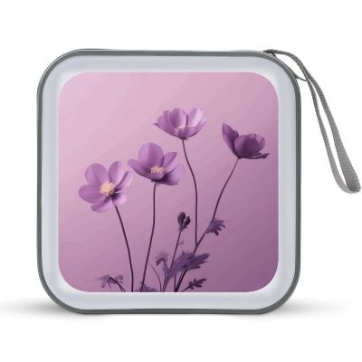 MUSM Flowers on Purple Background CD Case, 40 Capacity CD/DVD Case Holders Large Storage Disc Wallet Bag Wallet Hard Plastic DVD Disc Cases Storage Binder for Car Home Office Travel