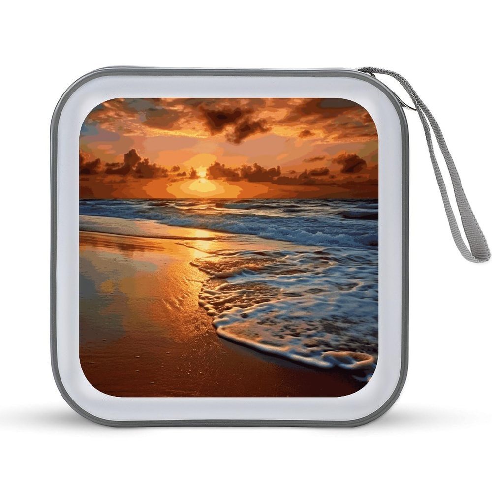 MUSM Evening Beach Sea Water CD Case, 40 Capacity CD/DVD Case Holders Large Storage Disc Wallet Bag Wallet Hard Plastic DVD Disc Cases Storage Binder for Car Home Office Travel