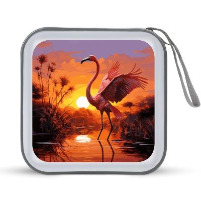 MUSM Pink Flamingo Sunset CD Case, 40 Capacity CD/DVD Case Holders Large Storage Disc Wallet Bag Wallet Hard Plastic DVD Disc Cases Storage Binder for Car Home Office Travel