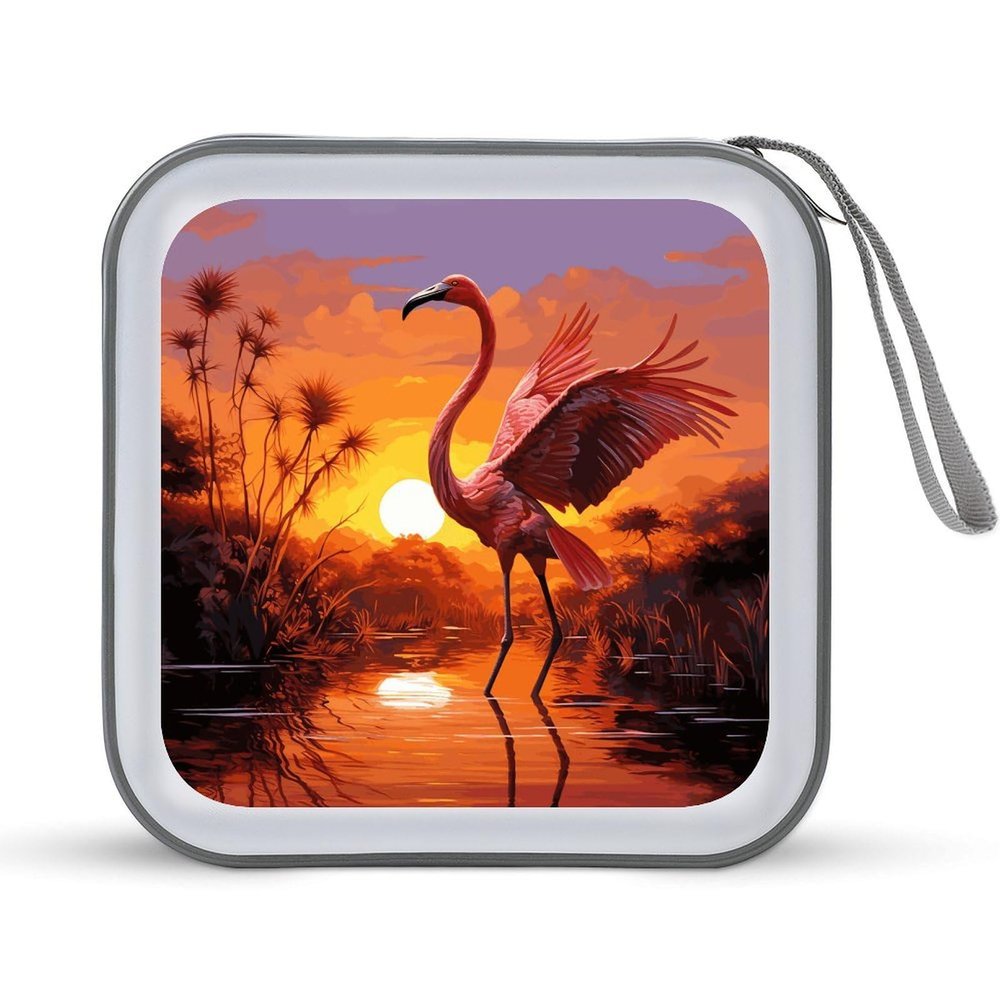 MUSM Pink Flamingo Sunset CD Case, 40 Capacity CD/DVD Case Holders Large Storage Disc Wallet Bag Wallet Hard Plastic DVD Disc Cases Storage Binder for Car Home Office Travel