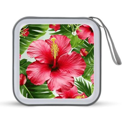MUSM Hibiscus Flower CD Case, 40 Capacity CD/DVD Case Holders Large Storage Disc Wallet Bag Wallet Hard Plastic DVD Disc Cases Storage Binder for Car Home Office Travel