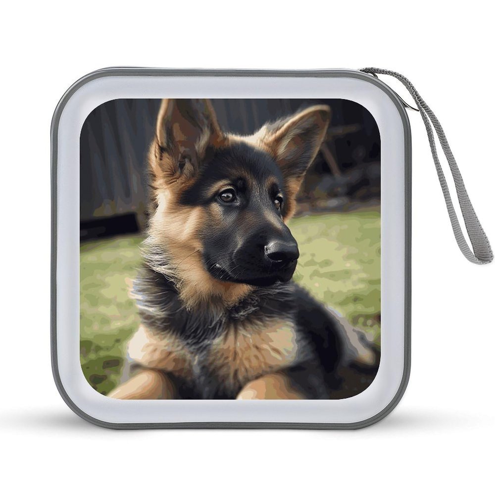 MUSM German Shepherd Puppy CD Case, 40 Capacity CD/DVD Case Holders Large Storage Disc Wallet Bag Wallet Hard Plastic DVD Disc Cases Storage Binder for Car Home Office Travel