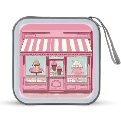 MUSM Ice Cream Store Pink CD Case, 40 Capacity CD/DVD Case Holders Large Storage Disc Wallet Bag Wallet Hard Plastic DVD Disc Cases Storage Binder for Car Home Office Travel