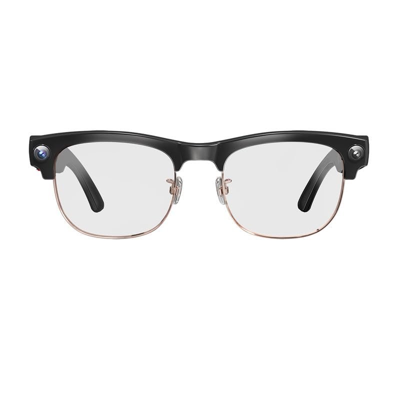 Barydee Smart Glasses with Built-in Camera, Black Semi-Rimless Frame, Clear Lens, Video Recording Eyewear.