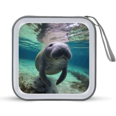 MUSM Cute Sea Animal Manatee CD Case, 40 Capacity CD/DVD Case Holders Large Storage Disc Wallet Bag Wallet Hard Plastic DVD Disc Cases Storage Binder for Car Home Office Travel