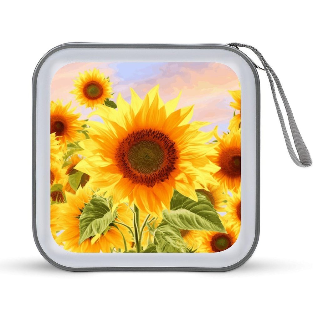 MUSM Beautiful Sunflower CD Case, 40 Capacity CD/DVD Case Holders Large Storage Disc Wallet Bag Wallet Hard Plastic DVD Disc Cases Storage Binder for Car Home Office Travel