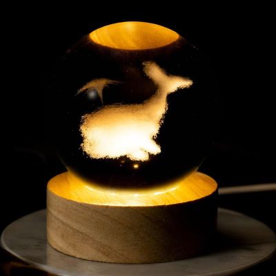 3D Dolphin Laser Engraved Crystal Ball Lamp, 60mm K9 Crystal with Wooden LED Base, Color-Changing Night Light for Home Dcor, Ideal for Lovers, Kids, and Family(3D red Spider Lily)(3D whale)