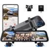 1080P Mirror Dash Cam, 12" 4 Channel Front and Rear Inside View Mirror Camera Mirror Dash Cam with GPS,Night Vision,G-Sensor,Parking Assistance,APP Control,Parking Monitor,Waterproof Backup Camera view 1