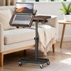 alentar Large-Size Portable Laptop Rolling Desk with Wheels, Adjustable Height and Tilt Top Stable Mobile Over-Bed Table for Home Use - Brown view 1