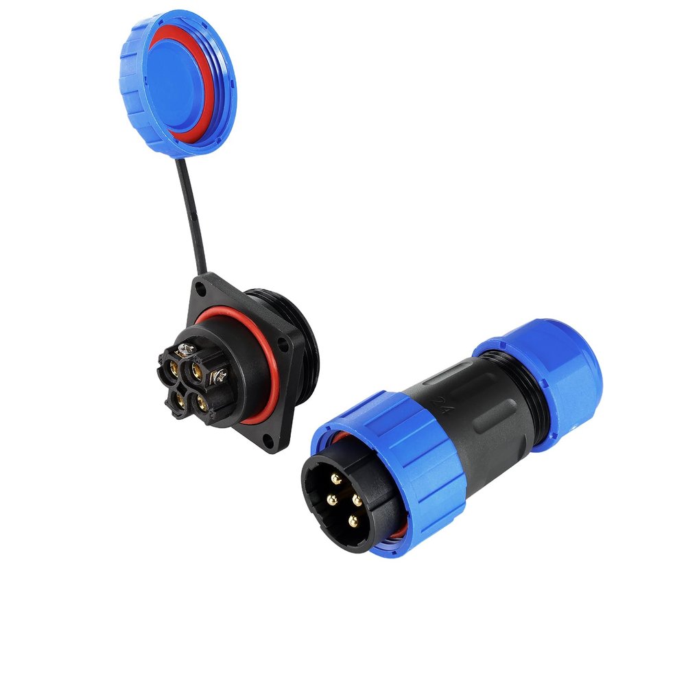 ZBLZGP TY24 4 Pin 32A 10AWG Waterproof Aviation Connector, Solder-Free Screw-Crimp Bulkhead Panel Mount, Male Plug Female Socket, Dust-Proof Quick-Disconnect