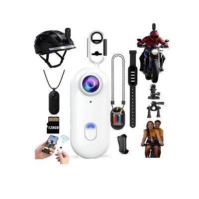4K Mini Body Cam,Waterproof Pocket Sports Camera Wearable Adventure POV pro Thumb Camera, Hands Free Magnetic Motorcycle Cam,for Bike Cycling,Vlogging Pet Walk Swim Diving (white-128G)