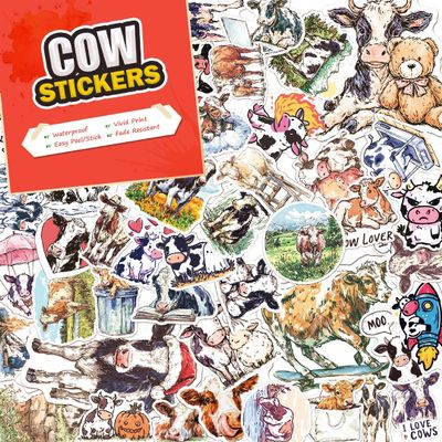 100 PCS Cow Stickers Pack  Waterproof Vinyl Decals for Water Bottles, Laptops, Phones, Notebook, Cars  Cool Vibrant Graphics for Cow Enthusiast
