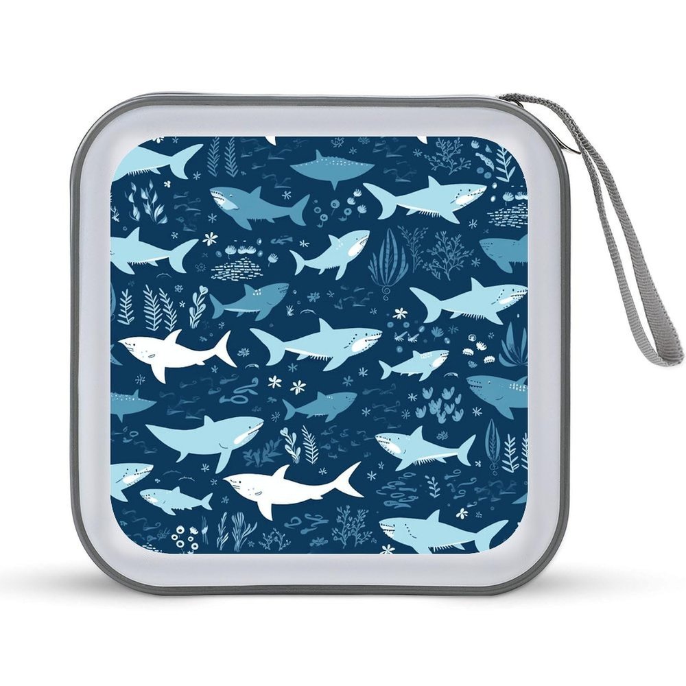 YHNNH Sharksm DVD Case,Portable Zipper CD Holder EVA Protective Blu-ray Wallet Hard Plastic DVD Case Large Storage Disc Wallet Bag for Car, Home, Office, Games Disc