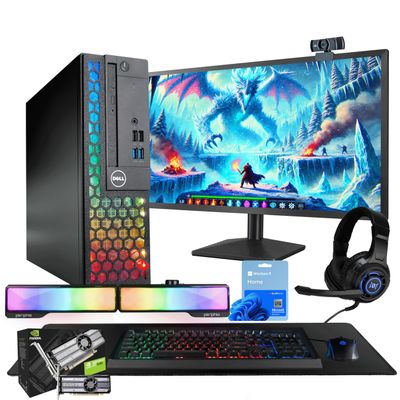 Dell RGB Light Gaming PC Bundle (Renewed) | Intel Core i5 | 16GB RAM | 500GB SSD | NVIDIA GT 1030 2GB | Windows 11 Pro | 24 FHD Monitor | RGB Soundbar, Keyboard, Mouse & Headphones | (Renewed)