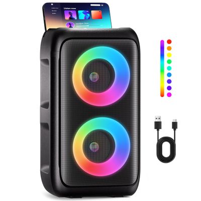 PWBSLAI Bluetooth SpeakerPortable Party Speaker with Colorful LightsWireless Speaker with HD Loud,Home Theater Systems Support TWS/AUX/USB/TF Card Ideal for Party,Home,Outdoor Camping