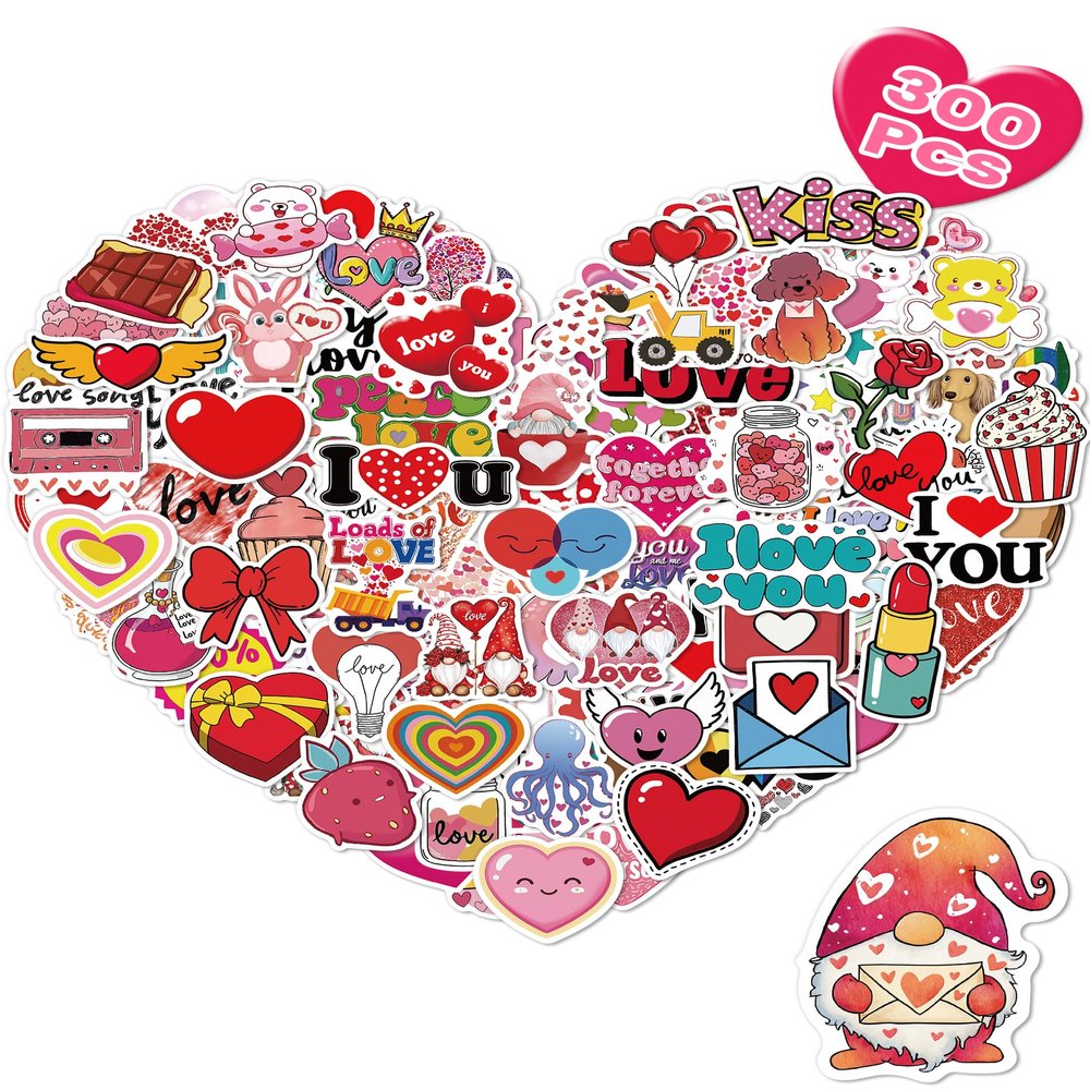 300 Pcs Valentines Day Stickers, Bulk Valentines Day Gifts, Heart Stickers Crafts for Kids Classroom School, Party Favors Decorations for Kids Teens Girls