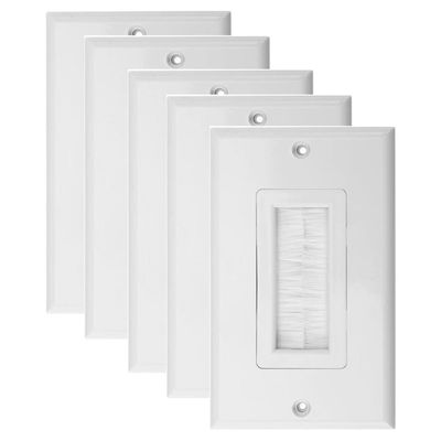 Brush Wall Plate for Cable Management, Single Gang Decorator White Cover, In-Wall Wire Pass Through, For Low Voltage Cables (5, White)