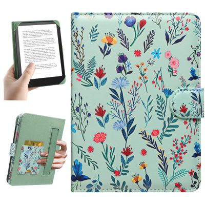 HoYiXi Universal Case for 6.8-7'' Kindle eReader Compatible with Paperwhite/Pocketbook and Tolino/Kobo Clara 2E/Kobo Clara HD,6.8" -7'' eReader Protective Cover with Built-in Card Slot,Flower