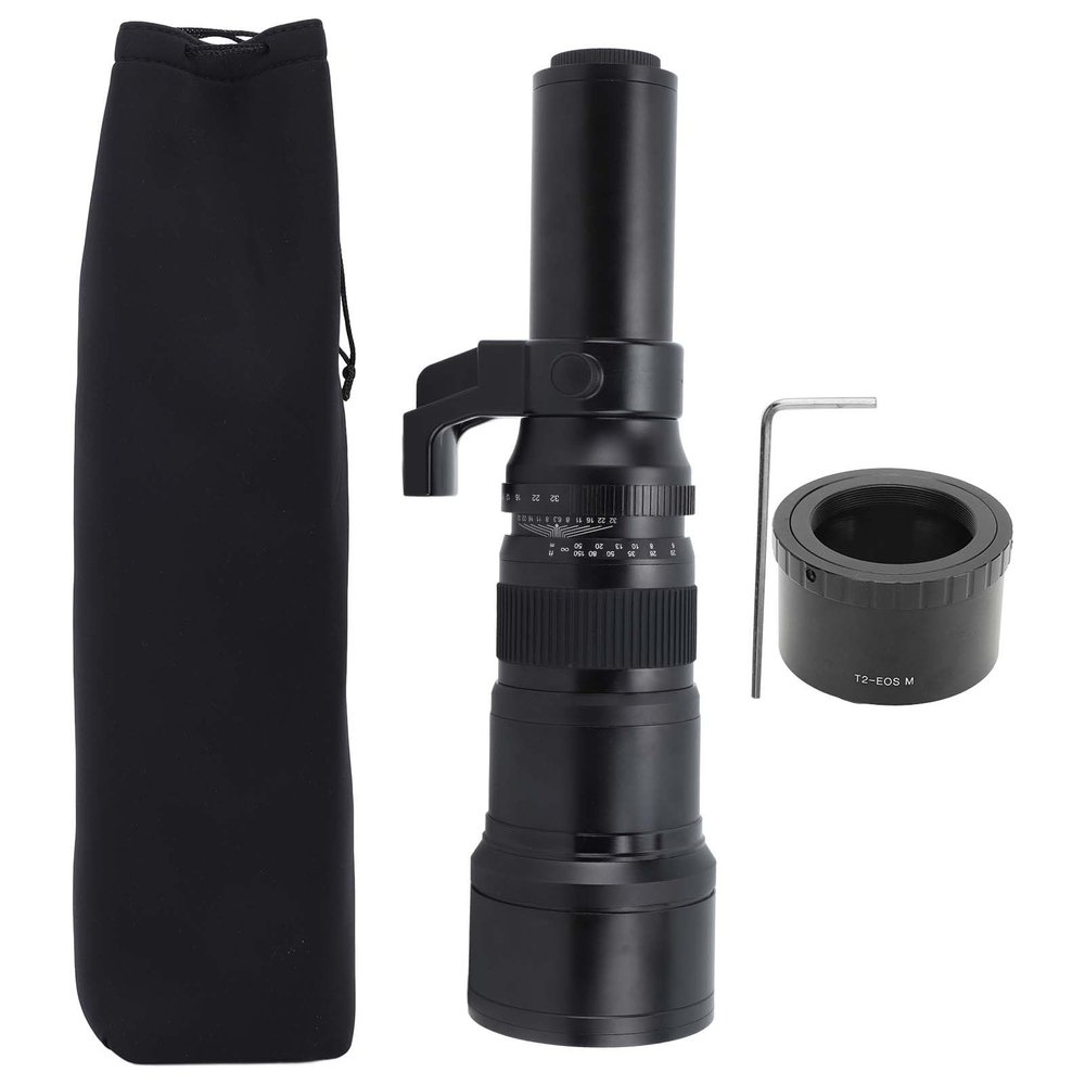 500mm F6.3 Telephoto Lens, Fixed Focus Prime with T2 EOSM Adapter, Black - Superior Optical Design, Manual Focus Precision, Ideal for Wildlife and Bird Photography (Black)