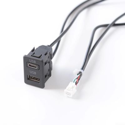 6-Pin to USB and USB-C Audio Input Interface Panel with 145 cm Cable, ABS Material, 5V Voltage for Most Aftermarket Car Navigation Systems for Seamless Media and Charging Connectivity