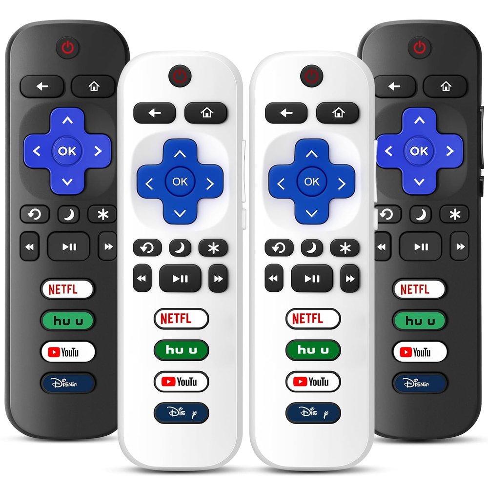 4 Pack Replacement Remote Control Only for Roku TV, Compatible with All TCL/Hisense/Onn/Sharp/Philips / (Not for Roku Stick, Box or Speaker)(Obsidian Black&Glacier White)