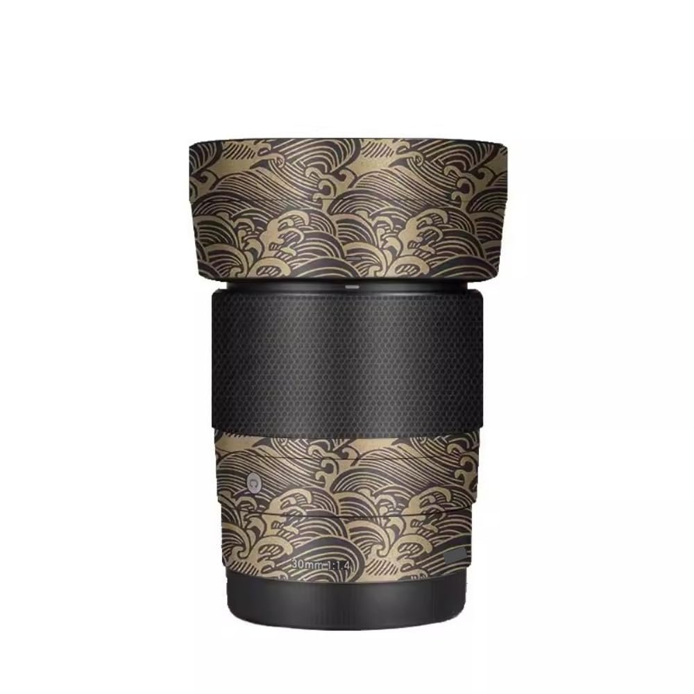 30 1.4 E Camera Lens Skin Accessories Vinyl Wrap Body Protective Film Sticker for Sigma 30mm F1.4 DG DN fit for Sony E Mount Camera Protector Decals (Wave Gold)