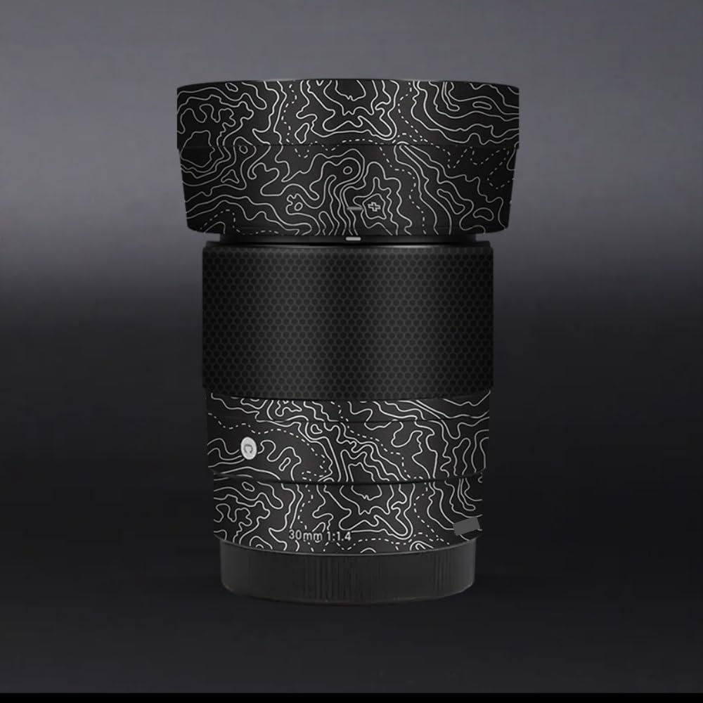 30 1.4 E Camera Lens Skin Accessories Vinyl Wrap Body Protective Film Sticker for Sigma 30mm F1.4 DG DN fit for Sony E Mount Camera Protector Decals (Contour Black White)
