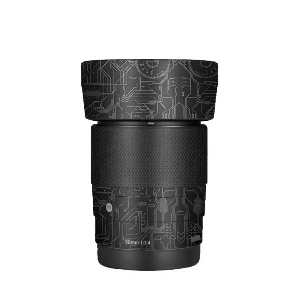 30 1.4 E Camera Lens Skin Accessories Vinyl Wrap Body Protective Film Sticker for Sigma 30mm F1.4 DG DN fit for Sony E Mount Camera Protector Decals (Circuit Titanium)