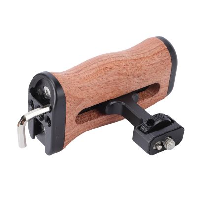 LAISANIM Camera Wooden Side Handle with Cold Shoe Port and 1/4in Screw Hole, Flexible Disassembly and Assembly, Tight Connection for DSLR Camera Cage, Universal Fit