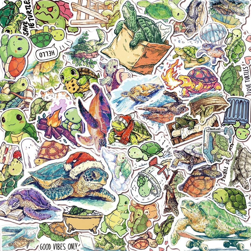 100 PCS Turtle Stickers Pack  Waterproof Vinyl Decals for Water Bottles, Laptops, Phones, Notebook, Cars  Cool Vibrant Graphics for Turtle Enthusiast