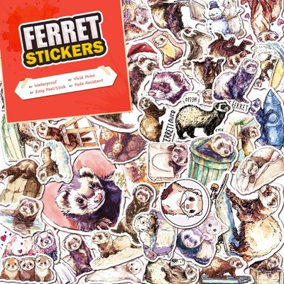 100 PCS Ferret Stickers Pack  Waterproof Vinyl Decals for Water Bottles, Laptops, Phones, Notebook, Cars  Cool Vibrant Graphics for Ferret Enthusiast