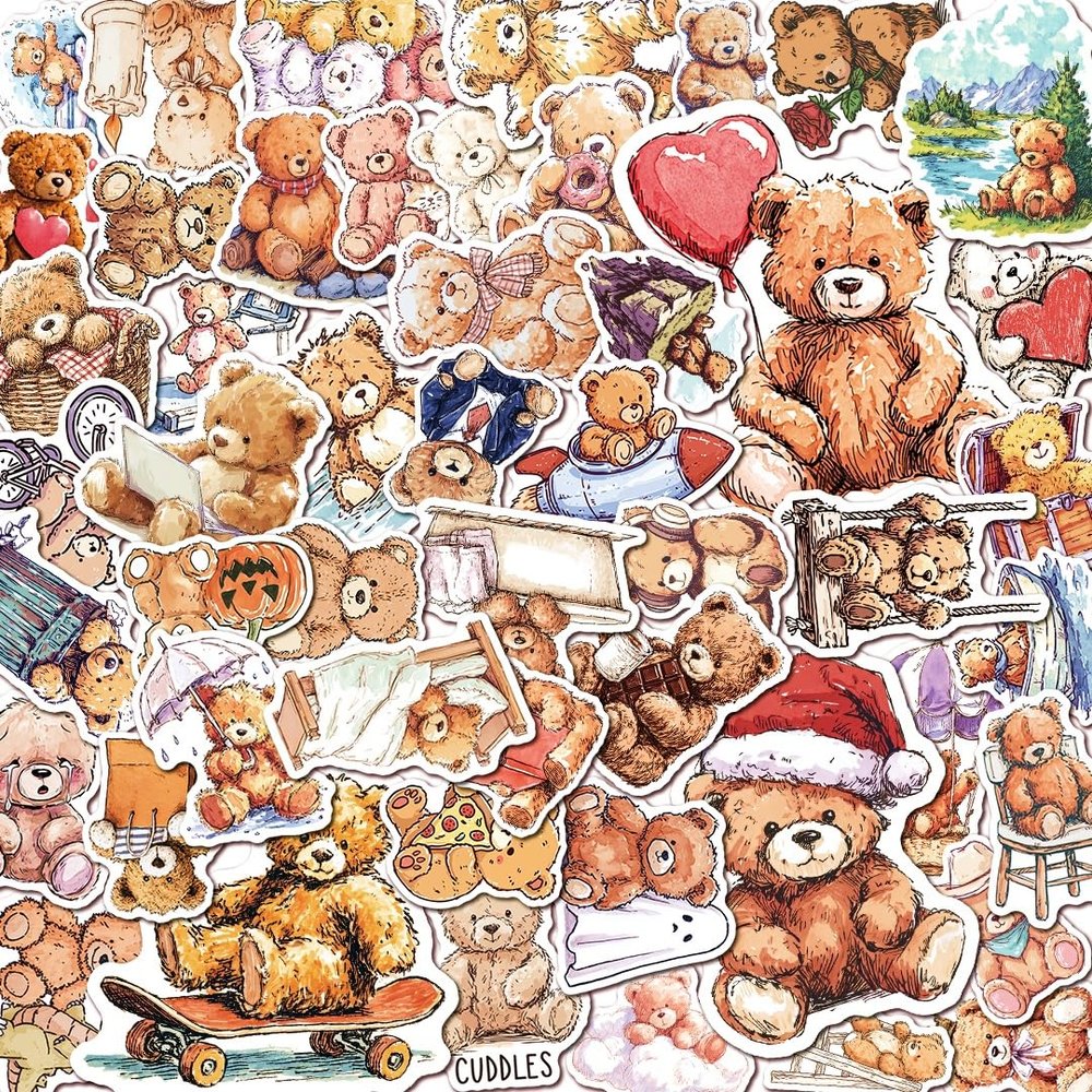 100 PCS Cute Bear Stickers Pack  Waterproof Vinyl Decals for Water Bottles, Laptops, Phones, Notebook, Cars  Cool Vibrant Graphics for Cute Bear Enthusiast