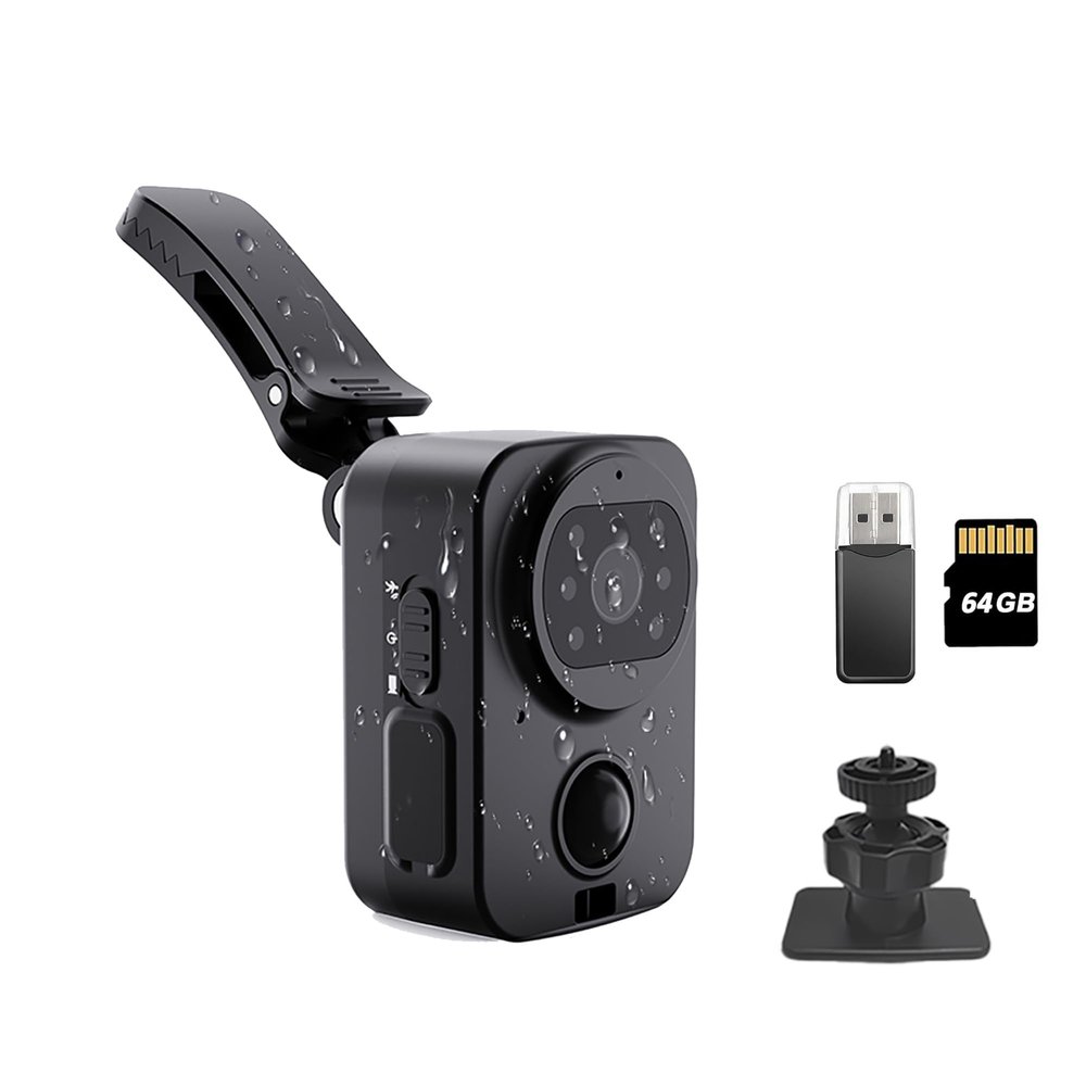 AIROTIVE Mini Body Camera with Audio & Video Recording-1080P Wearable POV Cam with 64GB Card, Night Vision, IP45 Waterproof & PIR Motion Detection, for Body Worn, Cycling, Outdoor&Indoor Security