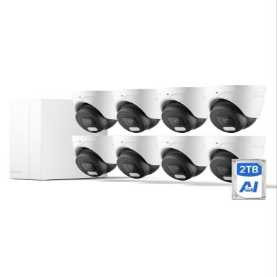 CYVIO 4K PoE Seucrity Camera System, 8pcs 8MP PoE Turret Cameras for Home Indoor/Outdoor Use with AI Detection, 24-7 Recording, Color Night Vision,No Subscription,IP67, 4K 8CH NVR with 2TB HDD(N2838D)