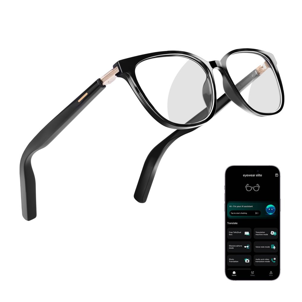 KWENRUN AI Smart Glasses for Men & Women Powered by ChatGPT, Real-Time Translation, Bluetooth Glasses with Photochromic Lens, Music & Hands-Free Calling, UV & Blue Light Protection, Thin Temples