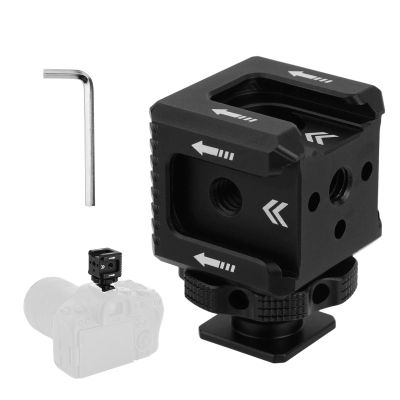 Cold Shoe Mount Adapter, Metal Camera Cold Shoe Extension Bracket with 1/4" Screw Holes for Photography Flash Light Microphone Monitor Compatible with DSLR Cameras (Black)