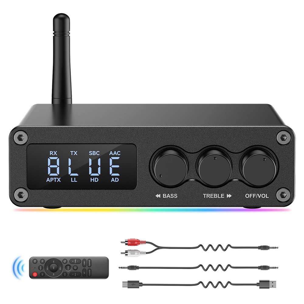 Rylithon M12 Pro PreBluetooth 5.2 Receiver Transmitter for TV,Home Stereo,BT Headset,Low Latency HD Bluetooth Audio Decoder Adapter with Display,RCA,3.5mmAUX,Coaxial,Optical Inputs/Outputs