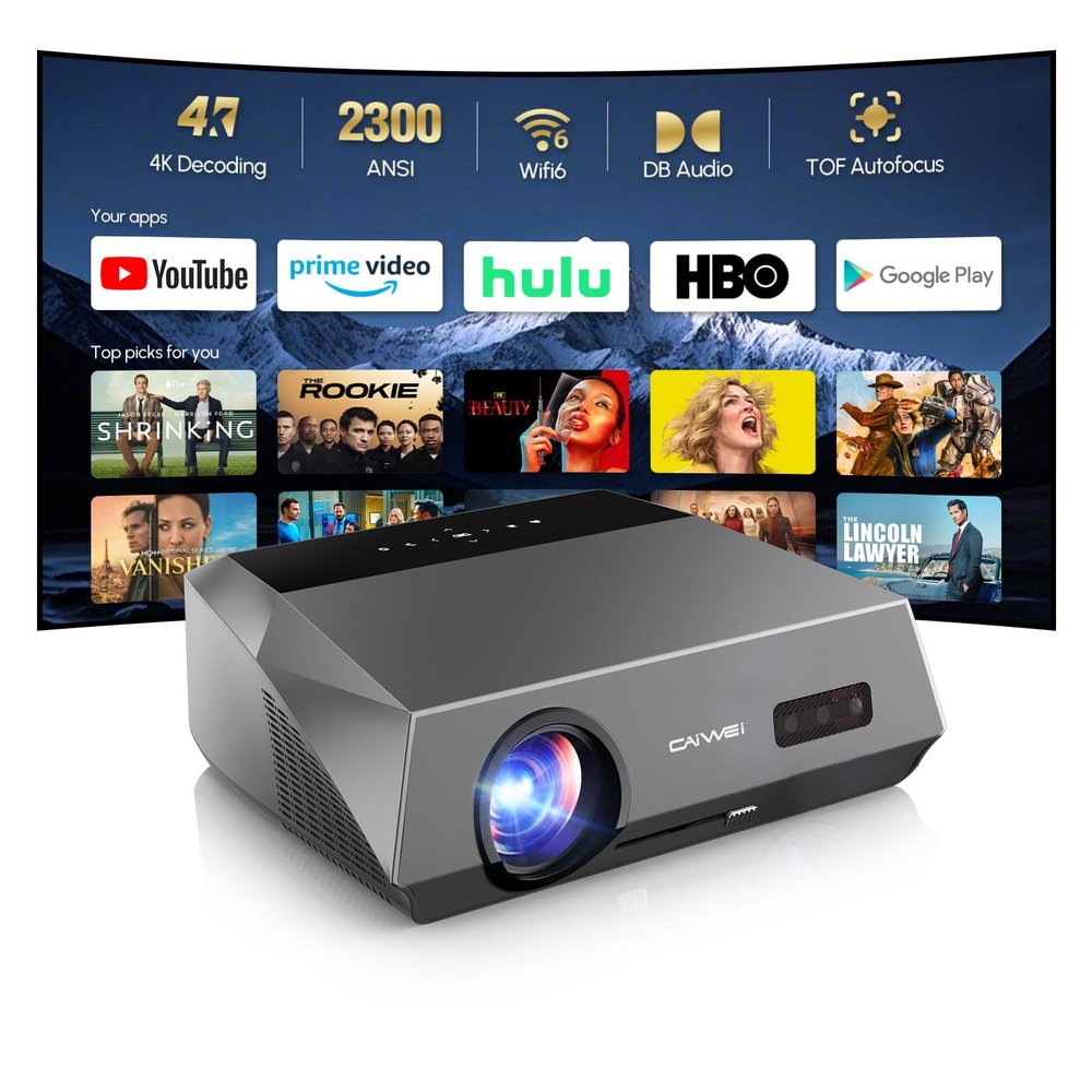 4K Auto Focus Daylight Projector Native 1080P High Brightness 2300ANSI, Smart WiFi6 Projector Ultra HD Ceiling Home Cinema, Indoor Oudoor Party Wedding with Bluetooth Streaming Apps HDMI USB Ethernet