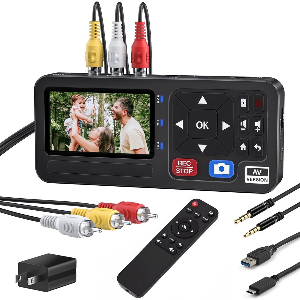 VHS to Digital Converter, Analog Video to Digital Recorder 1080P with Remote from VHS VCR DVR DVD Hi8 Mini DV Players Camcorder Retro Gaming Consoles