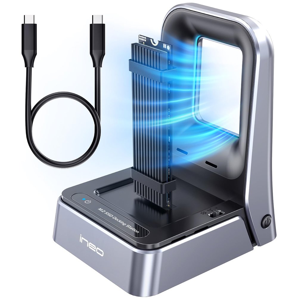 ineo Tool-Free USB 4.0 M.2 NVMe SSD Docking with Built-in Cooling Fan - Compatible with Thunderbolt 3/4 & USB 4/3/2 [2628 40G]