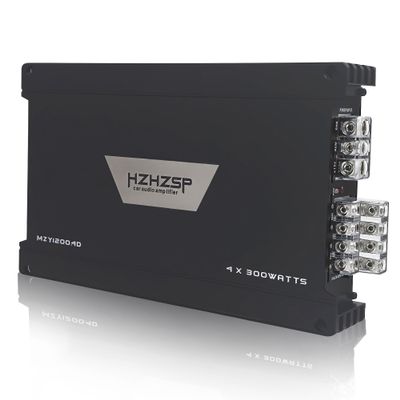 HZHZSP 1200W 4 Channel Car Amplifier Class D - Adjustable Crossover, Bridgeable 400W x 2 @ 4 Ohm, Compact Aluminum Design with RCA and High Level Inputs