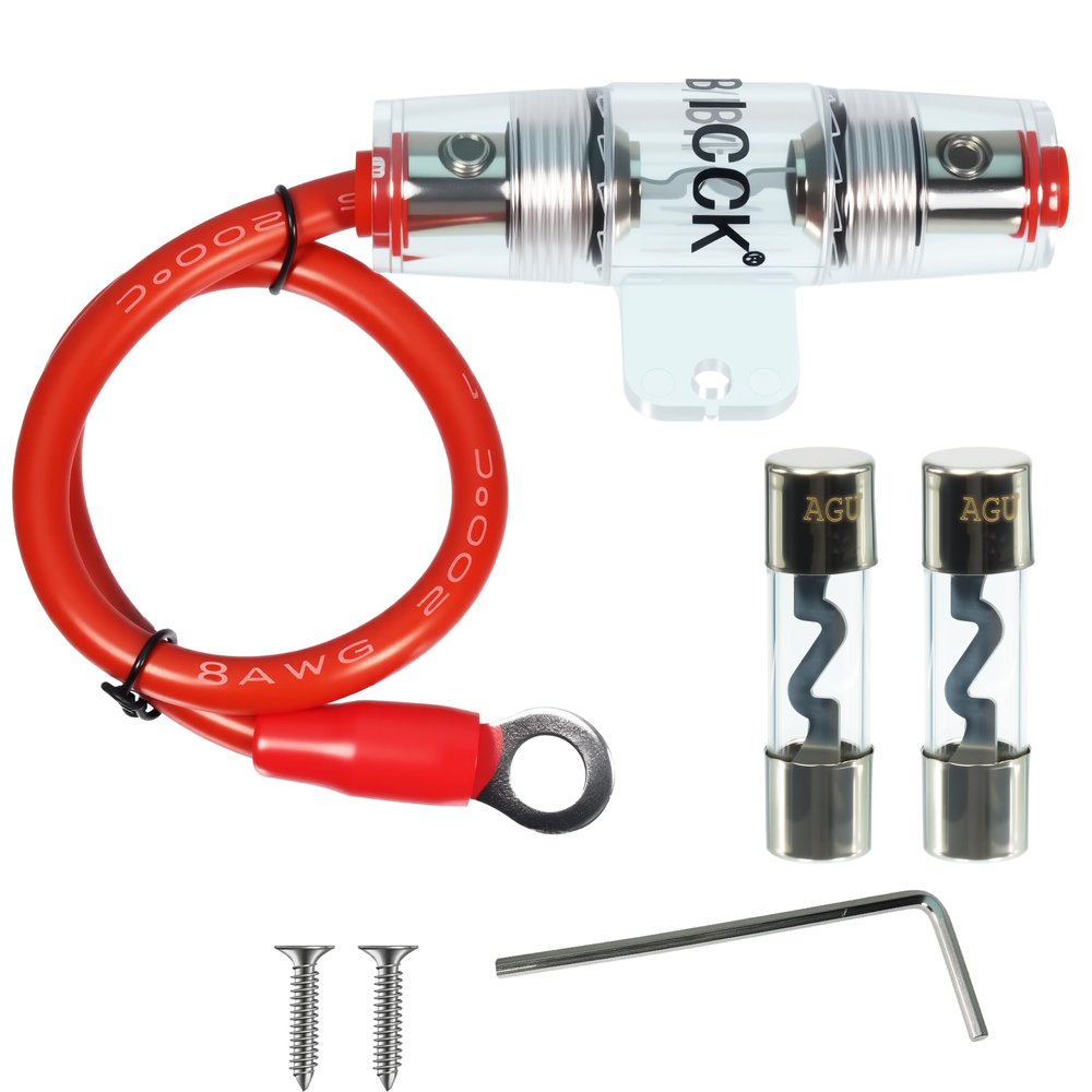 VIBICCK 8 Gauge AWG 1ft Power Wire with 100A AGU Fuse Holder Oxygen-Free Copper Holder for Car Audio, Alarm, Amplifier, Compressors (100A)
