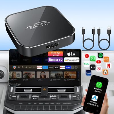 3 in 1 Car TV Mate Pro with Wireless Carplay Adapter & Android Auto Adapter, HDMl Multimedia TV Stick Converter, Cast Fire T V/Game/YouTube/Netflix to Car for Wired CarPlay and Most Streaming (Black)