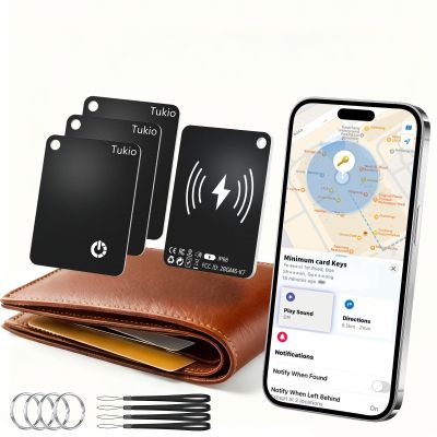 Wallet Tracker Card, Slim Card Tracker for Wallet Compatible with Apple Find My (iOS only), Bluetooth Tracker IP68, Rechargeable Item Finder for Keys, Bags, Passport, 4 pack Black[Apple MFi Certified]